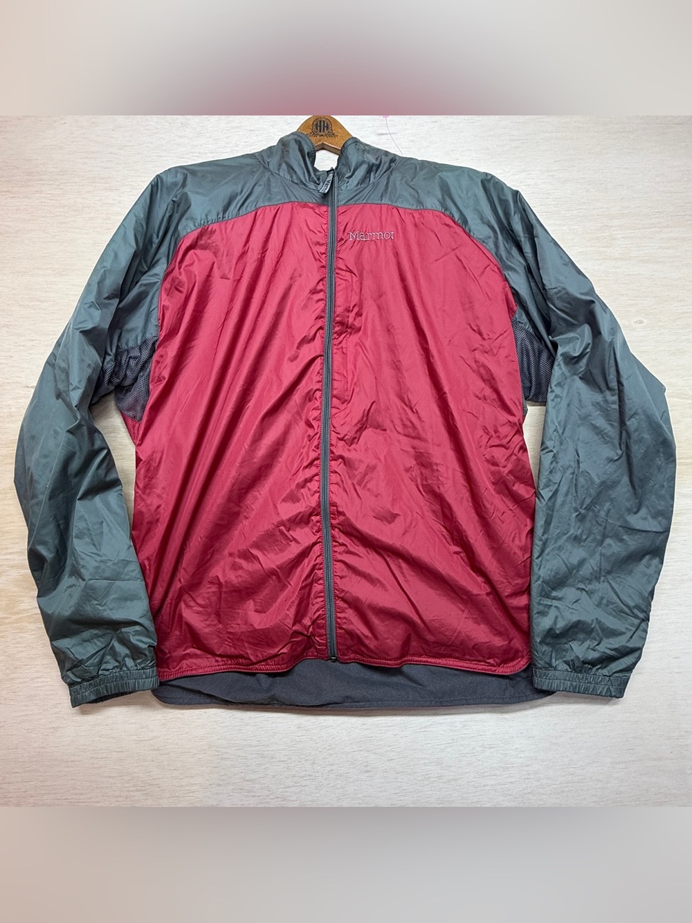Marmot Fleece-Lined Jacket Mens XL Red Grey Windbreaker Full Zip Outdoor Hike